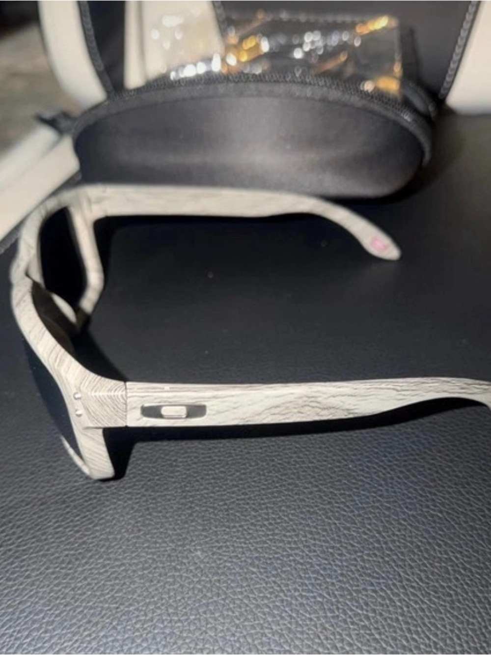 Oakley Men's Sunglasses in Light Wood-Tone Frame with Black Lenses